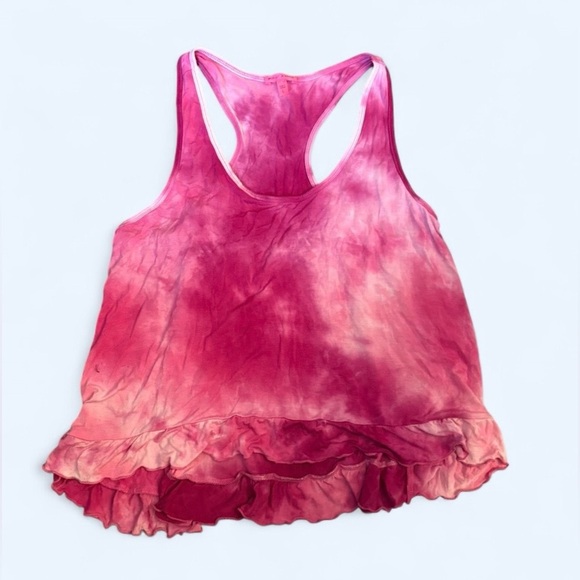 Betsey Johnson Pink Tie-Dye Ruffle Hem Tank Top Size L 🌸🌺 - Picture 3 of 8
